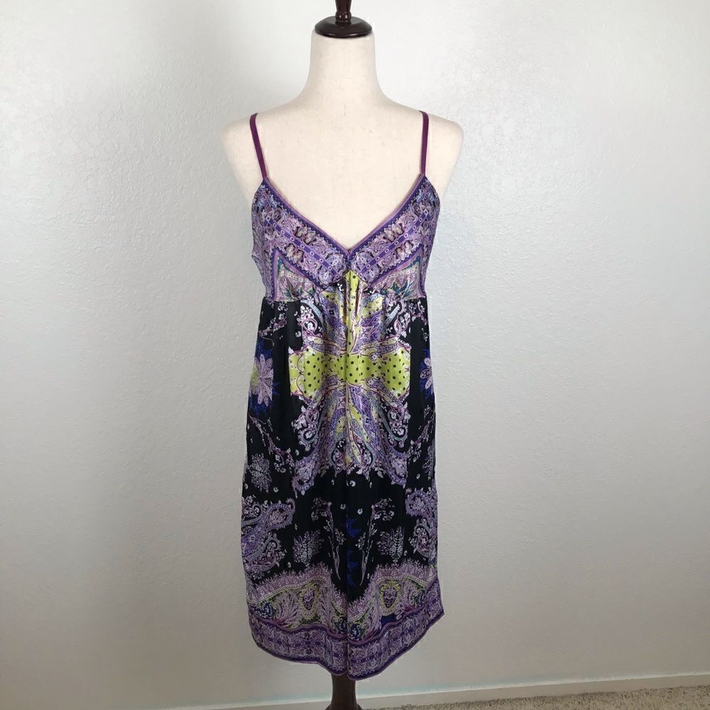 Vintage Slip Dress Y2K ECI V-neck purple print mini Size 8 NWOT